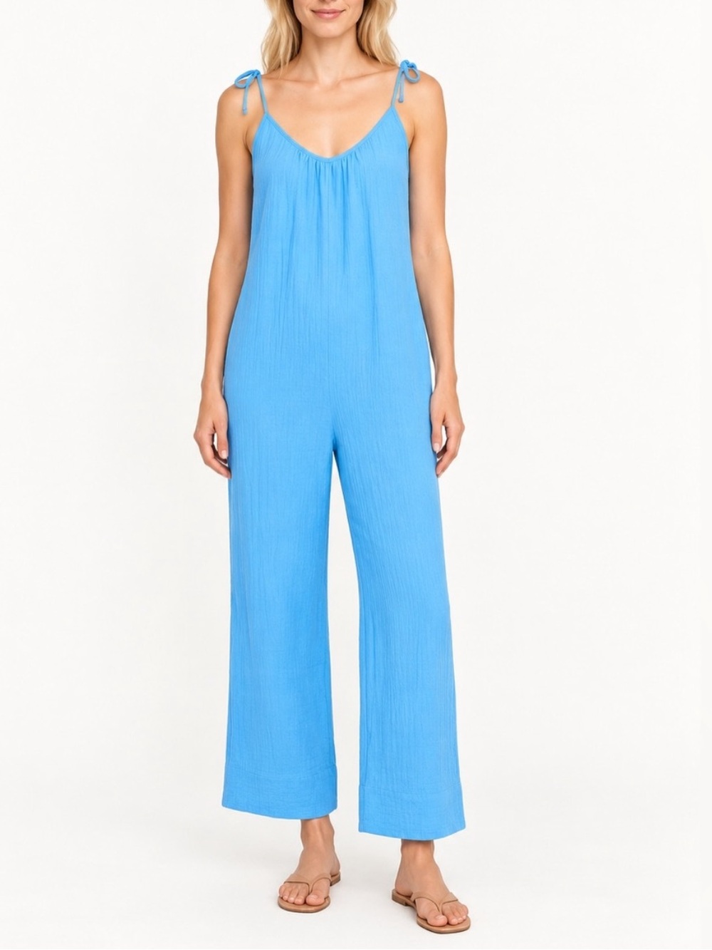 Stateside Gauze Tie Shoulder Jumpsuit in Sail Blue Small 57261